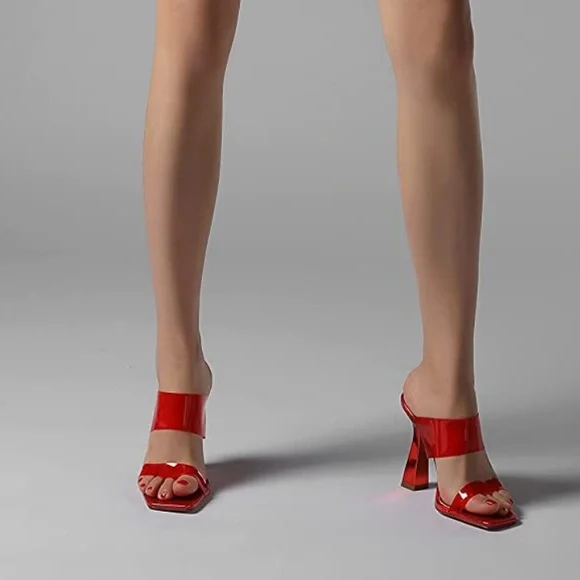 VIVIANLY Clear Pointed Toe Sandals Stiletto Heels Transparent Strap High Heels - Picture 2 of 9